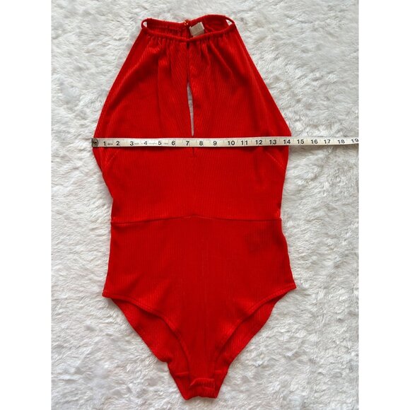 NWT Red High Neck Ribbed Bodysuit w/ Keyhole Cutout By H&M Conscious Size: 8 - Picture 3 of 4